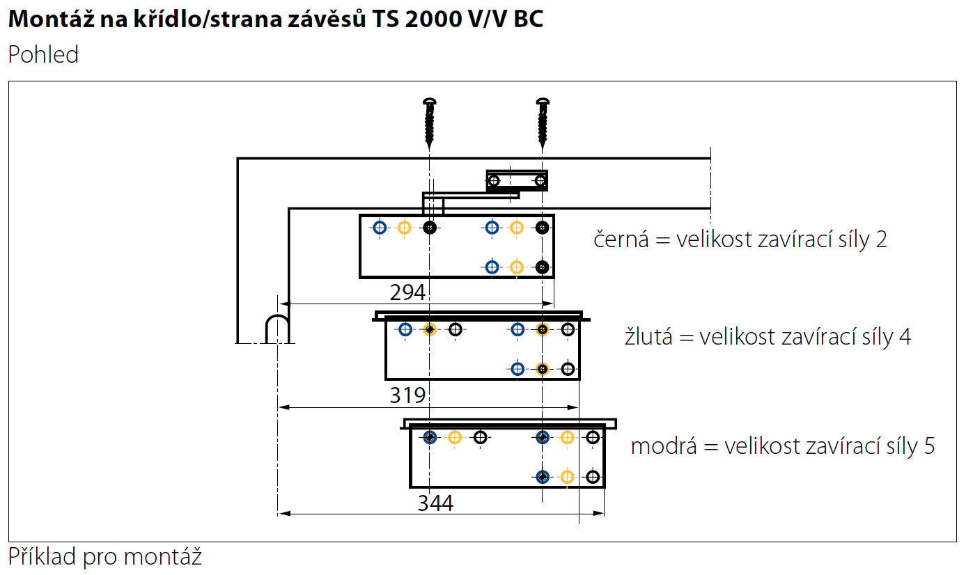 TS 2000 V BC nastavení velikosti zavírací síly